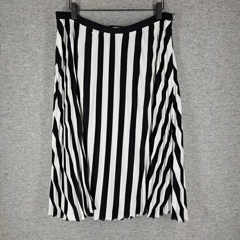 KARL LAGERFELD PARIS WOMEN'S STRIPED WHITE / BLACK PLEATED MIDI SKIRT SIZE 10